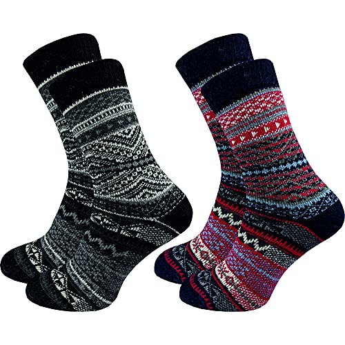 2 Paar hochwertige Damen Norweger Socken - Wollsocken – im „skandinavischen“ Look - wie selbstgestrickt - dick & warm - ohne Gummidruck - ohne drückende Zehennaht - hoher Wollanteil (39-42, farbig 1) von GAWILO