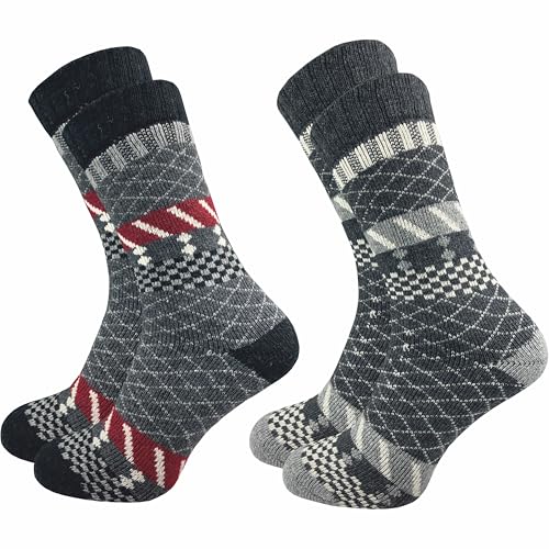 2 Paar hochwertige Damen Norweger Socken - Wollsocken – im „skandinavischen“ Look - wie selbstgestrickt - dick & warm - ohne Gummidruck - ohne drückende Zehennaht - hoher Wollanteil (39-42, farbig 2) von GAWILO