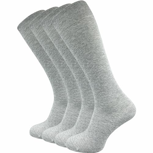 Damen & Herren Kniestrümpfe (4 Paar) lange Socken mit Komfortbund aus 80% Baumwolle | kein Verrutschen |ohne drückende Naht | extra weich und lange haltbar (35-38, hellgrau) von GAWILO