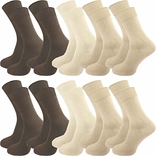 GAWILO Socken aus 100% Baumwolle (10 Paar) | Ohne drückende Naht, mit venenfreundlichem Komfortbund | Baumwollsocken für Damen & Herren (47-50, Beige/brauntöne) von GAWILO