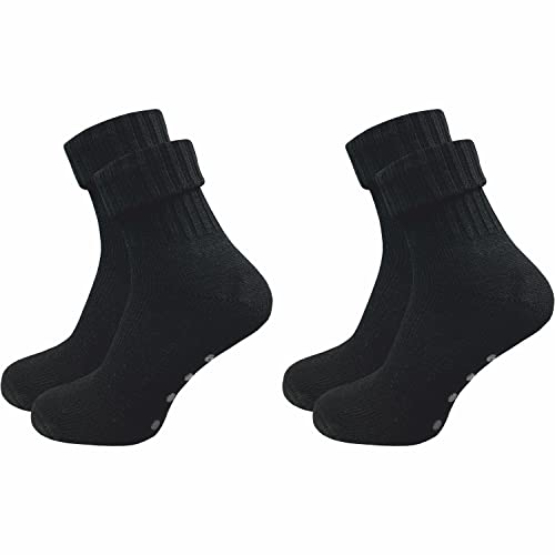 GAWILO 2 Paar Damen Stoppersocken aus Wolle | Rutschfeste Hausschuhsocken | Weiche, kuschlige & warme Socken mit Noppen (39-42, schwarz) von GAWILO