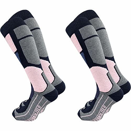 GAWILO 2 Paar Damen THERMOLITE® Skisocken – Snowboardsocken – Funktionssocken mit Spezialpolsterung (39-42, mittelgrau) von GAWILO