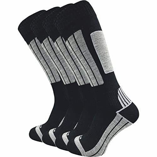 GAWILO 4 Paar Damen & Herren CoolMax Skisocken – Snowboardsocken – Funktionsocken mit Spezialpolsterung (47-50, schwarz) von GAWILO