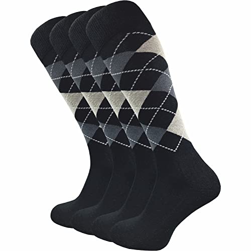 warme Kniestrümpfe für Damen & Herren (4 Paar) | lange Socken mit Komfortbund | ideal auch als Reitsocken mit gepolsterter Sohle (DE/NL/SE/PL, Numerisch, 35, 38, Regular, Regular, schwarz kariert) von GAWILO