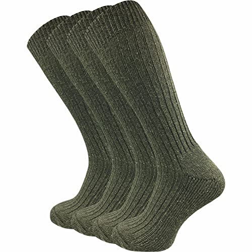 GAWILO 4 Paar Herren Army Kniestrümpfe | Jagdstrümpfe mit dicker Frotteesohle (DE/NL/SE/PL, Numerisch, 39, 42, Regular, Regular, grün mit Rippstruktur) von GAWILO