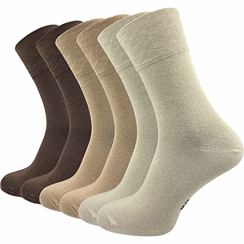 GAWILO 6 Paar Damen Socken ohne Gummidruck – extra breites Bündchen - hoher Baumwollanteil - ohne drückende Zehennaht - ideal für Diabetiker (35-38, brauntöne) von GAWILO