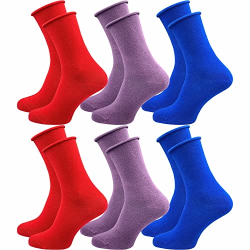 GAWILO Damen Socken mit Rollrand (6 Paar) | Ohne drückende Naht und ohne Gummidruck | Diabetikersocken mit verstärkter Ferse und Fußspitze (35-38, farbig 1) von GAWILO