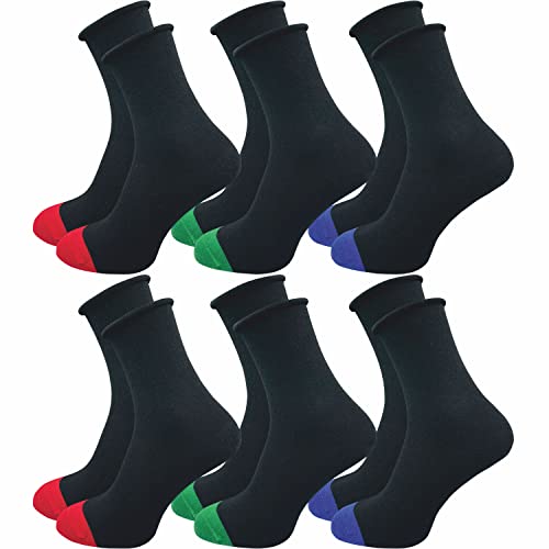 GAWILO Damen Socken mit Rollrand (6 Paar) | Ohne drückende Naht und ohne Gummidruck | Diabetikersocken mit verstärkter Ferse und Fußspitze (35-38, schwarz ++) von GAWILO