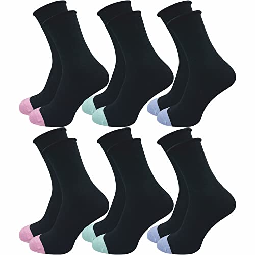 GAWILO Damen Socken mit Rollrand (6 Paar) | Ohne drückende Naht und ohne Gummidruck | Diabetikersocken mit verstärkter Ferse und Fußspitze (35-38, schwarz +++) von GAWILO