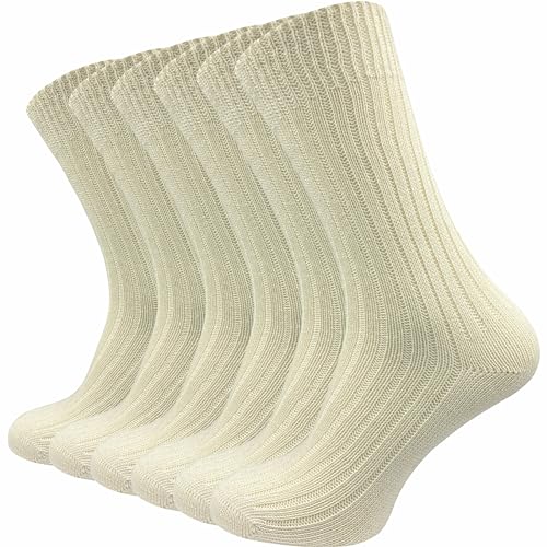 GAWILO Damen & Herren Socken aus 100% reiner Baumwolle (6 Paar) | dicke Strümpfe mit Komfortbund | ohne drückende Naht über den Zehen | verstärkt & atmungsaktiv (35-38, natur) von GAWILO