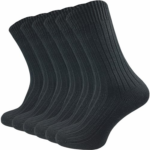 GAWILO Damen & Herren Socken aus 100% reiner Baumwolle (6 Paar) | dicke Strümpfe mit Komfortbund | ohne drückende Naht über den Zehen | verstärkt & atmungsaktiv (43-46, schwarz) von GAWILO