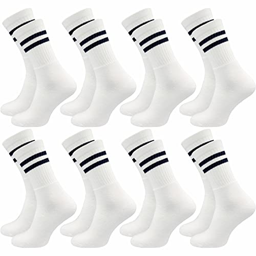 GAWILO Tennissocken für Herren (8 Paar) | Sportsocken mit Frotteesohle | Retro Socken mit verstärkter Ferse und Fußspitze (39-42, weiß) von GAWILO
