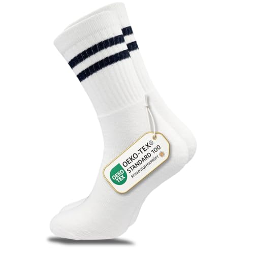 GAWILO Tennissocken für Herren (8 Paar) | Sportsocken mit Frotteesohle | Retro Socken mit verstärkter Ferse und Fußspitze (39-42, weiß) von GAWILO