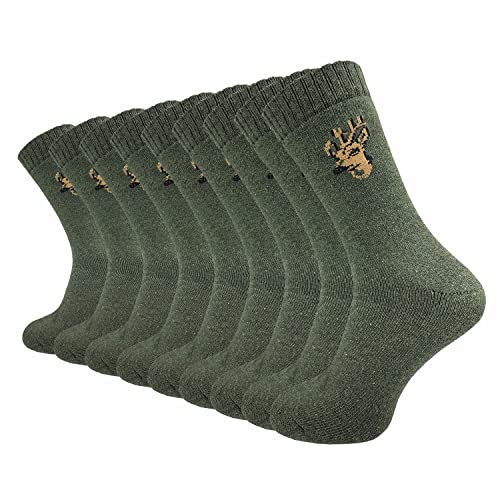 GAWILO Jägersocken für Herren (9 Paar) | Robuste Army- und Freizeitsocken mit Frotteefuß verhindert Bildung von Blasen und reguliert Feuchtigkeit (39-42, grün + Hirsch) von GAWILO