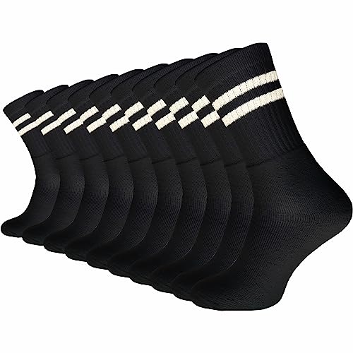 GAWILO Arbeitssocken Herren & Damen (10 Paar) | Tennissocken mit verstärktem Frotteefuß | Verstärkte Ferse & Spitze | Sportsocken mit Komfortbund (35-38, schwarz (retro)) von GAWILO