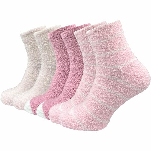 GAWILO Damen Kuschelsocken (6 Paar) weiche & flauschige Haussocken - Wintersocken | warme Bettsocken - Schlafsocken - Plüschsocken (DE/NL/SE/PL, Numerisch, 35, 38, Regular, Regular, rosa) von GAWILO