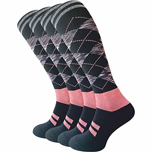 GAWILO Damen Reitsocken (4er-Pack) karierte Kniestrümpfe | dämpfende Plüschsohle | ohne drückende Naht | 80% Baumwolle (35-38, schwarz | multicolour 1) von GAWILO