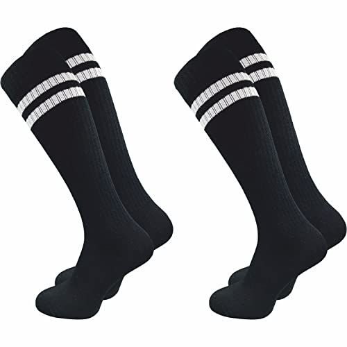 GAWILO Damen Retro Kniestrümpfe (2 Paar) | 78% Baumwolle | knielange Socken im sportlichen Look mit Komfortbund | ohne zu Verrutschen (35-38, schwarz + Ringel) von GAWILO