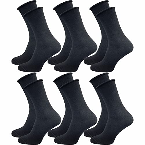 GAWILO Damen Socken mit Rollrand (6 Paar) | Ohne drückende Naht und ohne Gummidruck | Diabetikersocken mit verstärkter Ferse und Fußspitze (39-42, schwarz) von GAWILO