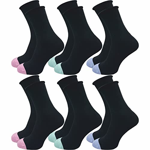 GAWILO Damen Socken mit Rollrand (6 Paar) | Ohne drückende Naht und ohne Gummidruck | Diabetikersocken mit verstärkter Ferse und Fußspitze (39-42, schwarz +++) von GAWILO