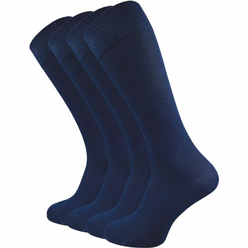 GAWILO Damen & Herren Kniestrümpfe (4 Paar) lange Socken mit Komfortbund aus 80% Baumwolle | kein Verrutschen |ohne drückende Naht | extra weich und lange haltbar (43-46, blau) von GAWILO