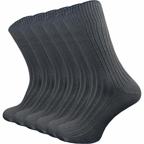 GAWILO Damen & Herren Socken aus 100% reiner Baumwolle (6 Paar) | dicke Strümpfe mit Komfortbund | verstärkt & atmungsaktiv (DE/NL/SE/PL, Numerisch, 47, 50, Regular, Regular, dunkelgrau) von GAWILO
