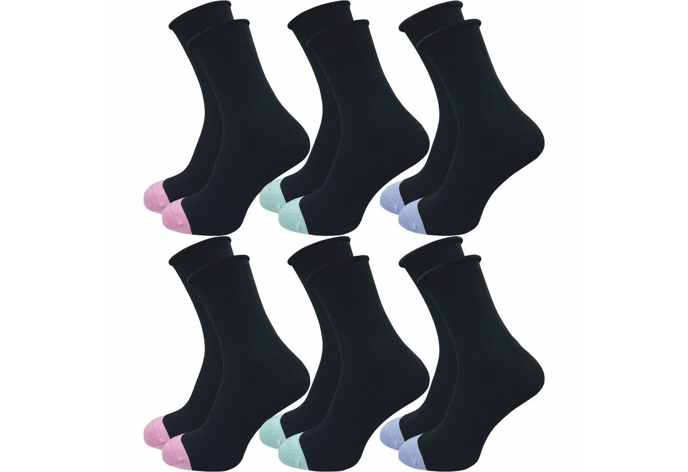 GAWILO Diabetikersocken für Damen mit Rollrand - Ohne drückende Naht & ohne Gummidruck (6 Paar) Venensocken aus atmungsaktiver Baumwolle - in schwarz & bunt von GAWILO