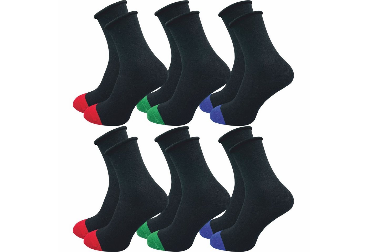 GAWILO Diabetikersocken für Damen mit Rollrand - Ohne drückende Naht & ohne Gummidruck (6 Paar) Venensocken aus atmungsaktiver Baumwolle - in schwarz & bunt von GAWILO