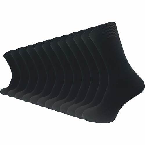 GAWILO Herren BASIC Socken aus 100% reiner Baumwolle (12 Paar) | dünne & atmungsaktive Baumwollsocken ohne drückende Naht (DE/NL/SE/PL, Numerisch, 47, 50, Regular, Regular, schwarz) von GAWILO