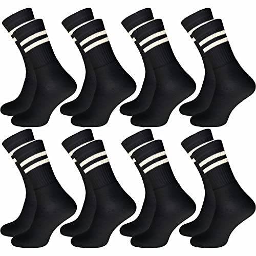 GAWILO Tennissocken für Herren (8 Paar) | Sportsocken mit Frotteesohle | Retro Socken mit verstärkter Ferse und Fußspitze (39-42, schwarz) von GAWILO