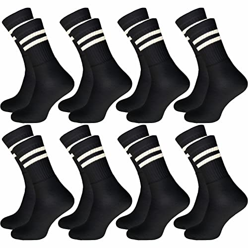 GAWILO Tennissocken für Herren (8 Paar) | Sportsocken mit Frotteesohle | Retro Socken mit verstärkter Ferse und Fußspitze (47-50, schwarz) von GAWILO