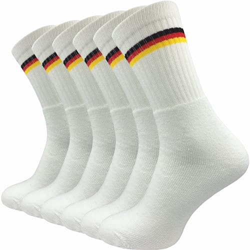 GAWILO Herren Tennissocken (6 Paar) | Sportsocken mit Flagge | Deutschland Socken | Retro Socken (39-42, weiß) von GAWILO