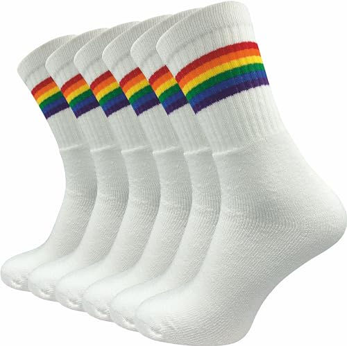 GAWILO Herren Tennissocken (6 Paar) | Sportsocken mit LGBTQ Ringel | Pride Socken | Retro Socken (DE/NL/SE/PL, Numerisch, 43, 46, Regular, Regular, weiß | LGBTQ) von GAWILO