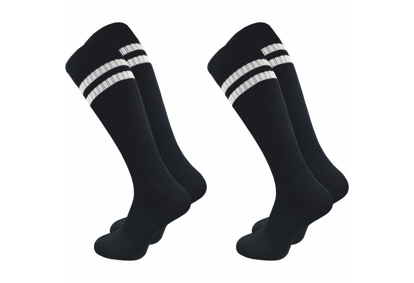 GAWILO Kniestrümpfe Retro für Damen mit stylischen Streifen, weiß & schwarz, aus Baumwolle (2 Paar) Knielange Socken im sportlichen Look - auch zum Wandern geeignet von GAWILO