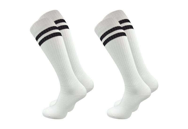 GAWILO Kniestrümpfe Retro für Herren mit stylischen Streifen - weiß & schwarz - Baumwolle (2 Paar) Knielange Socken im sportlichen Look - auch zum Wandern geeignet von GAWILO