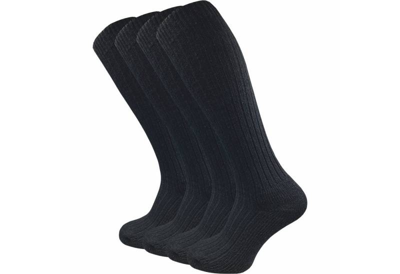 GAWILO Norwegersocken für Herren mit wärmender Wolle und extra dicker Plüschsohle (4 Paar) schwarzer Kniestrumpf mit verstärkten Belastungszonen und Frotteefuß von GAWILO