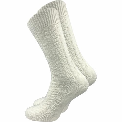 GAWILO kurze Herren Merino Trachtensocken (1 Paar) mit Zopfmuster | Trachtenstrümpfe | Schoppersocken mit Komfortbund aus Wolle (DE/NL/SE/PL, Numerisch, 43, 46, Regular, Regular, Natur) von GAWILO