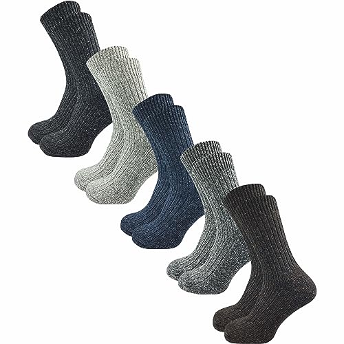 GAWILO warme & gepolsterte Herren Norweger Socken aus 70% Wolle (10 Paar) | dicke Fersenpolster mit Plüschsohle | Outdoorsocken gegen kalte Füße (51-54, mix) von GAWILO