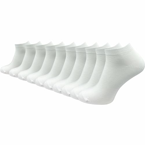 Herren Sneaker Socken aus 100% reiner Baumwolle (6 Paar | 10 Paar) | kurze & dünne Füßlinge | ohne drückende Naht über den Zehen (DE/NL/SE/PL, Numerisch, 39, 42, Regular, Regular, weiß | 10 Paar) von GAWILO