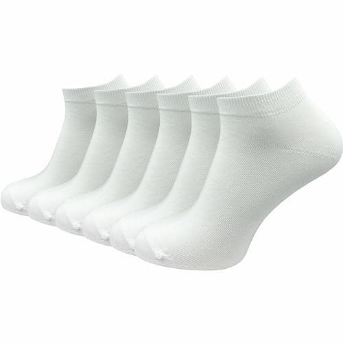 Herren Sneaker Socken aus 100% reiner Baumwolle (6 Paar | 10 Paar) | kurze & dünne Füßlinge | ohne drückende Naht über den Zehen (DE/NL/SE/PL, Numerisch, 47, 50, Regular, Regular, weiß | 6 Paar) von GAWILO