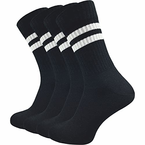 Tennissocken für Herren (4 Paar) | sehr hochwertige Sportsocken | Retro Socken mit verstärkter Ferse und Spitze (as3, numeric, numeric_39, numeric_42, regular, regular, schwarz + Retro Ringel, 39-42) von GAWILO