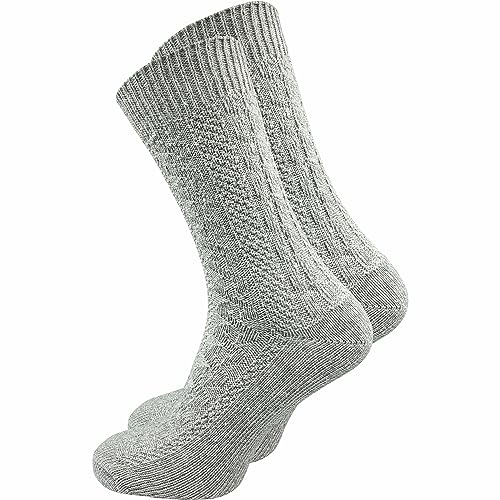 kurze Herren Trachtensocken (1 Paar) mit Zopfmuster | Trachtenstrümpfe | Schoppersocken mit Komfortbund aus Wolle | Ideale Ergänzung für Ihre Lederhose auf dem Oktoberfest oder Wasen (39-42, grau) von GAWILO