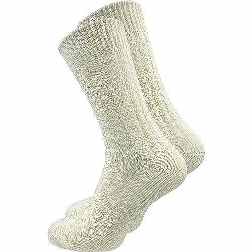 kurze Herren Trachtensocken (1 Paar) mit Zopfmuster | Trachtenstrümpfe | Schoppersocken mit Komfortbund aus Wolle | Ideale Ergänzung für Ihre Lederhose auf dem Oktoberfest oder Wasen (39-42, natur) von GAWILO