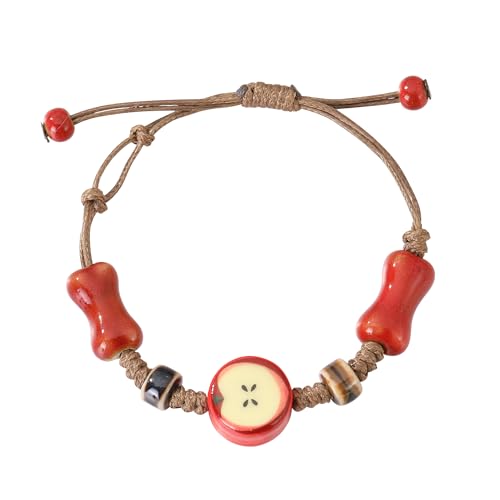 GAXAYA Apfel-Keramik-Armband für Damen und Herren, verstellbare Kordel-Armbänder, handgefertigt, gewebte Kordel-Armbänder von GAXAYA