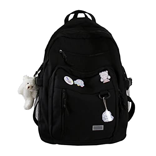 GAXOS Niedlicher ästhetischer Rucksack für Schule, Mittelschüler, Reiserucksack, Teenager, Mädchen, Bär, Buchtaschen, Schwarz von GAXOS