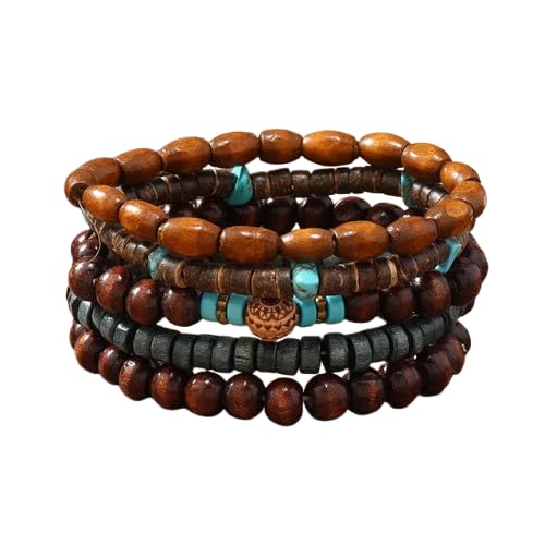 GAYEGF 5 Stück/Set lässige Holzperlen Feder Leder Damen Armbänder Männer Männer, Stein GAYEGF 5 Stück/Set lässige Holzperlen Feder Leder Damen Armbänder Männer Männer, Stein von GAYEGF