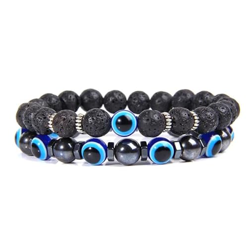 GAYEGF Evil Eye Perlen Armband Naturstein Lava Armband Set Mehrschichtige Armbänder Damen Herren Handgefertigt Elastisch, Stein GAYEGF Evil Eye Perlen Armband Naturstein Lava Armband Set Mehrschichtige Armbänder Damen Herren Handgefertigt Elastisch, Stein von GAYEGF
