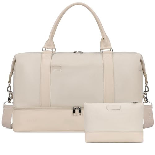 GAYUAPEIA Damen Weekender Bag Travel Duffel Bag mit Schuhfach 53,3 cm Fluggesellschaft zugelassenes Handgepäck, 2-teiliges Übernachtungstaschen-Set, persönliche Gegenstände Gepäck, D-beige, 21 von GAYUAPEIA