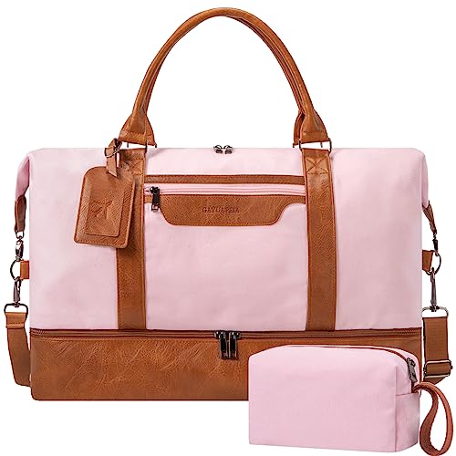 Reisetasche mit Schuhfach für Damen, Wochenendtasche, großes Fassungsvermögen, für Mädchen, Rosa, Braun / Pink von GAYUAPEIA