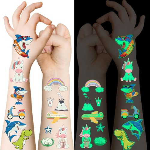 20 Bögen Leuchtende Temporäre Tattoos für Kinder, Glow in the Dark & Glitzer Tattoo Aufkleber, Einhorn- und Hai-Motive für Jungen & Mädchen 20 Bögen Leuchtende Temporäre Tattoos für Kinder, Glow in the Dark & Glitzer Tattoo Aufkleber, Einhorn- und Hai-Motive für Jungen & Mädchen von GAZIL